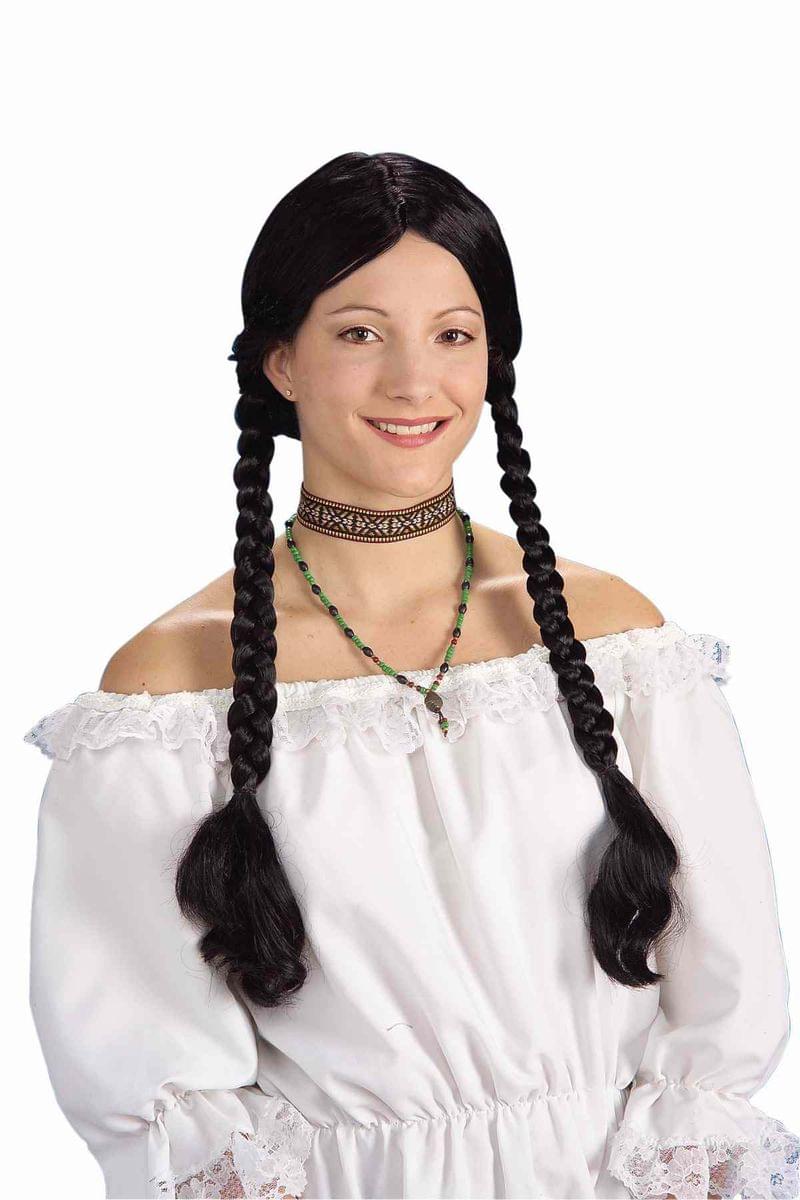 Long Black Braided Adult Costume Wig