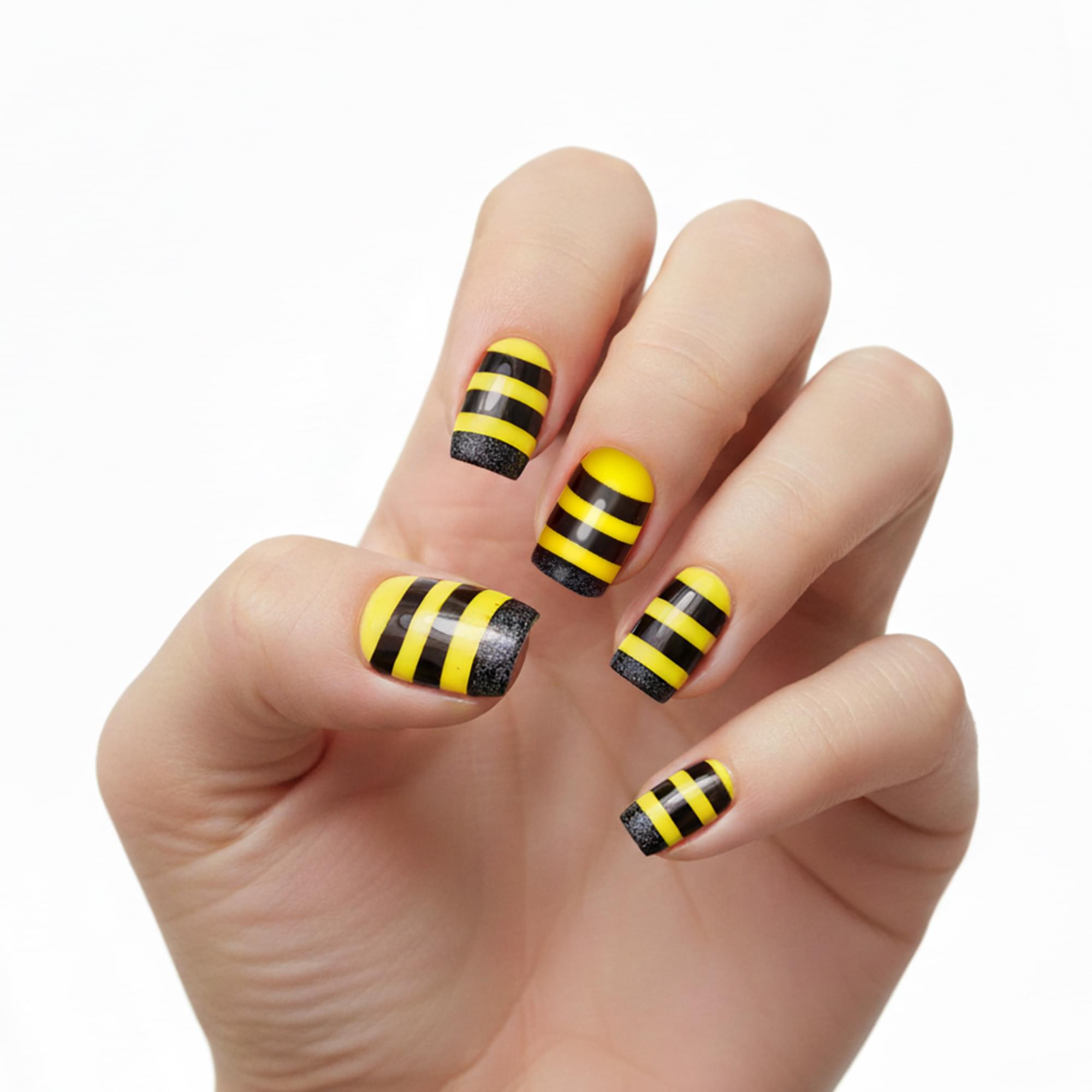 Black & Yellow Striped Bee Press-on Nails Costume Accessory