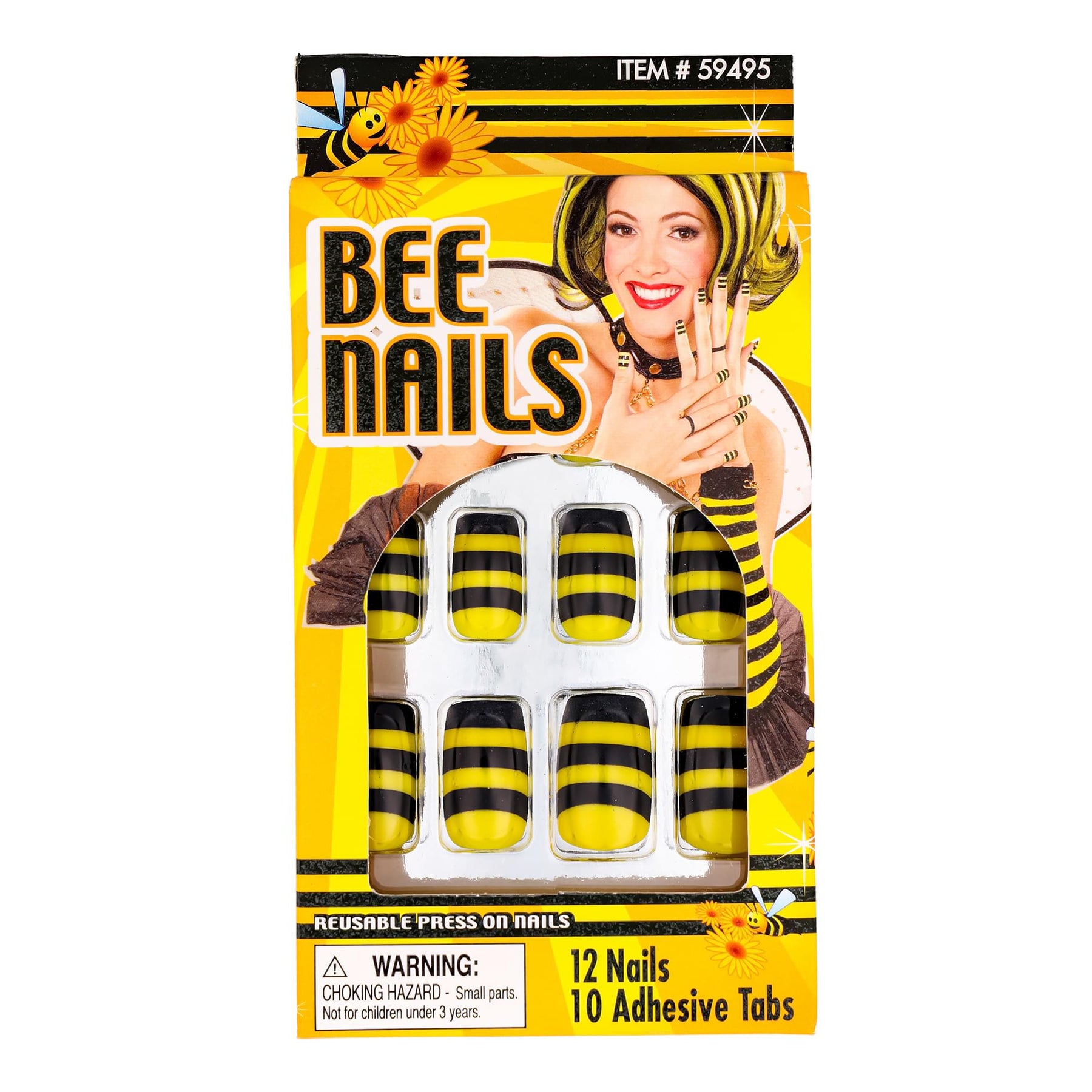 Black & Yellow Striped Bee Press-on Nails Costume Accessory