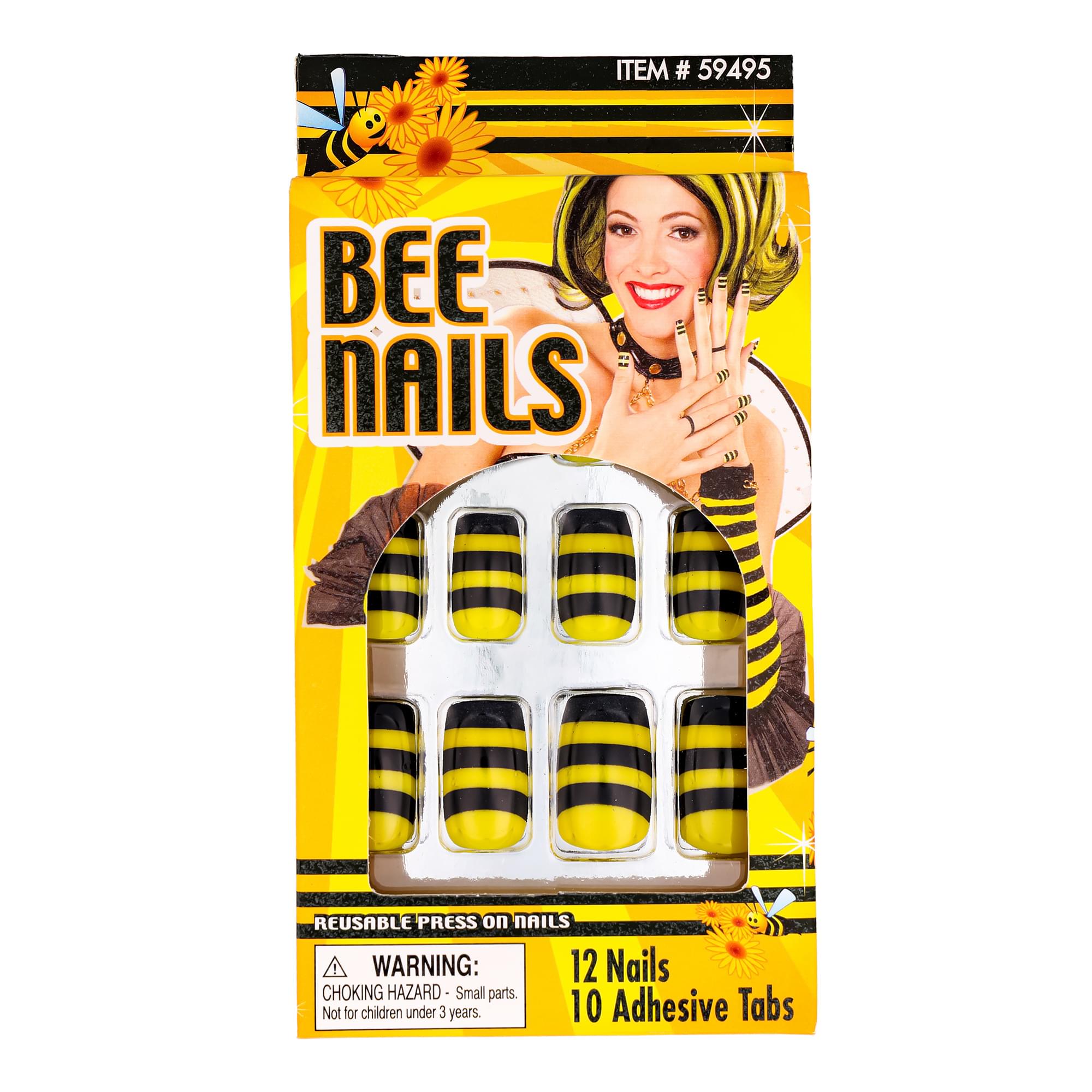 Black & Yellow Striped Bee Press-on Nails Costume Accessory