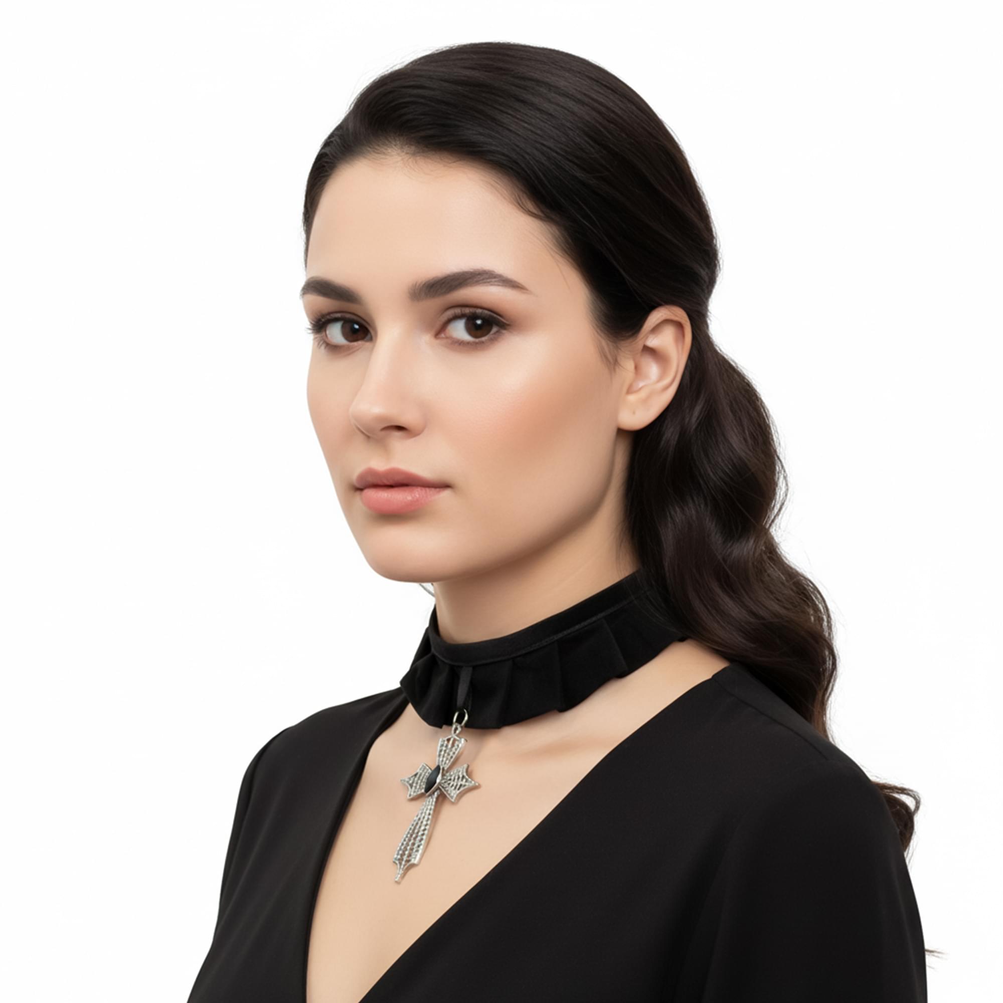 Velvet Choker-Cross Costume Medallion