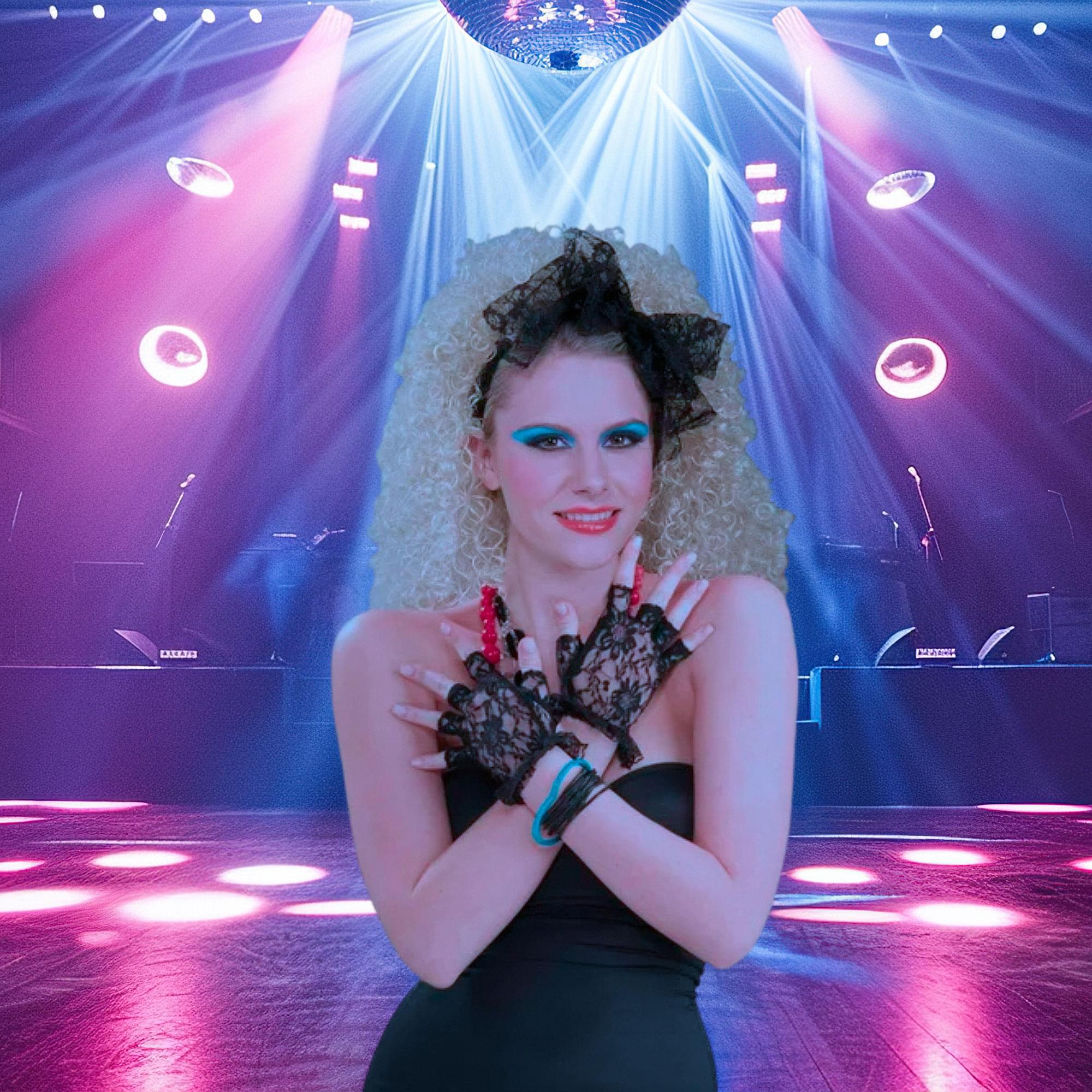 80's Punk Rock - Black Lace Fingerless Costume Gloves