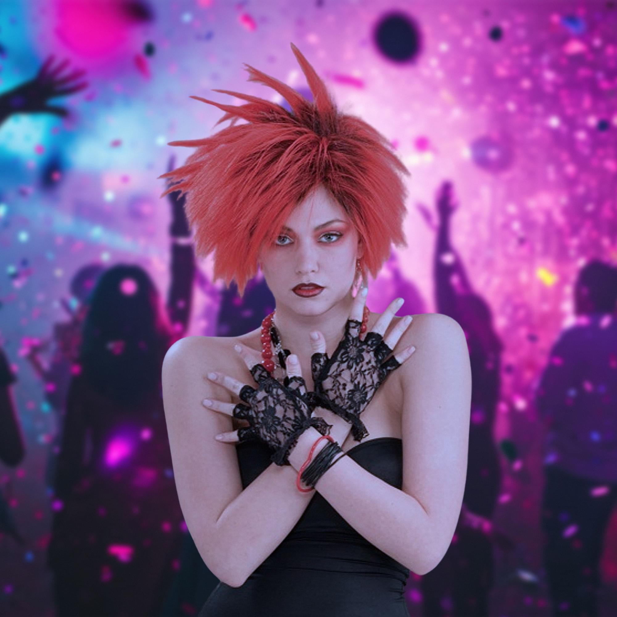80's Punk Rock - Black Lace Fingerless Costume Gloves
