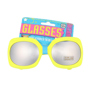 Yellow Neon Square Costume Glasses