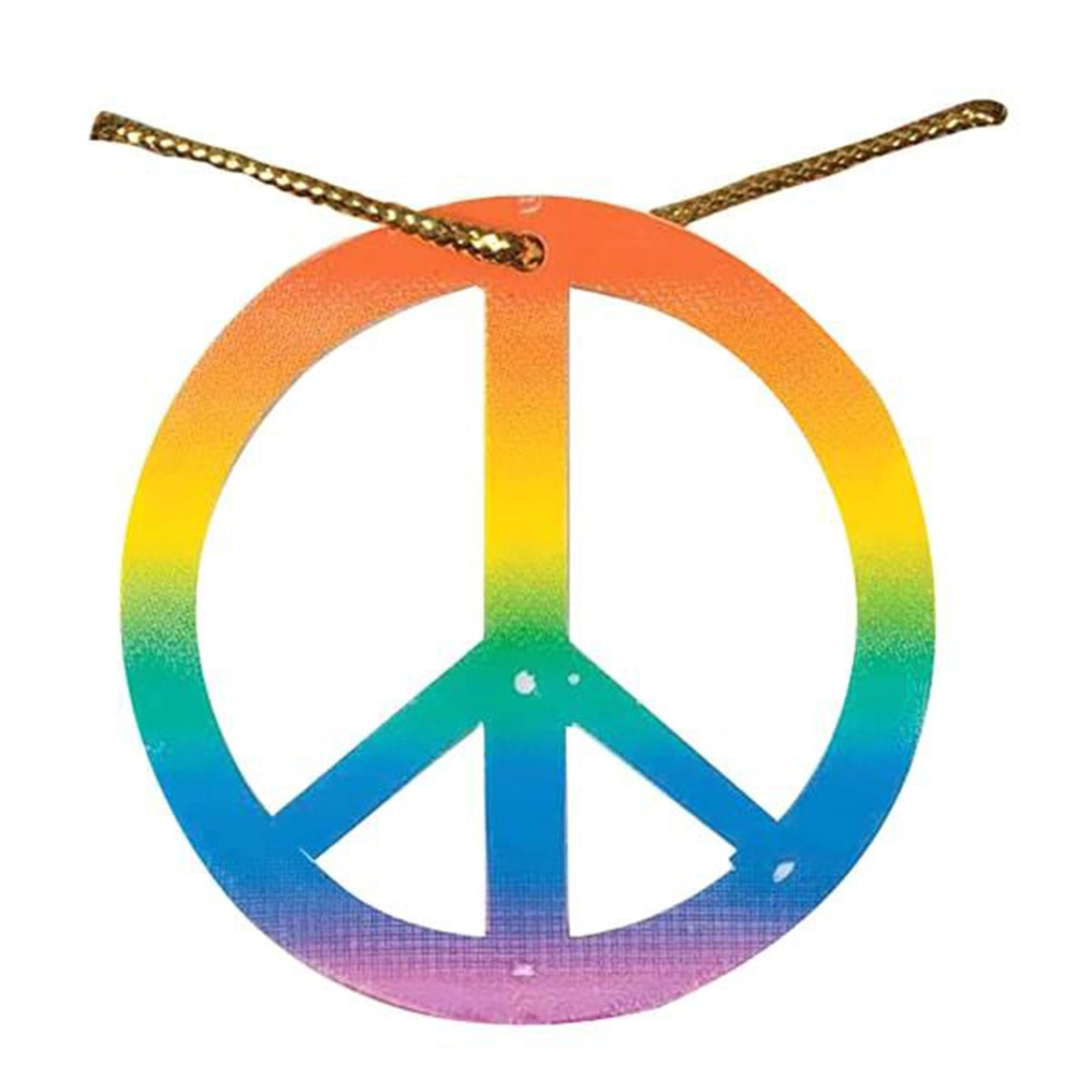 Hippie Rainbow Peace Medallion Necklace Costume Accessory