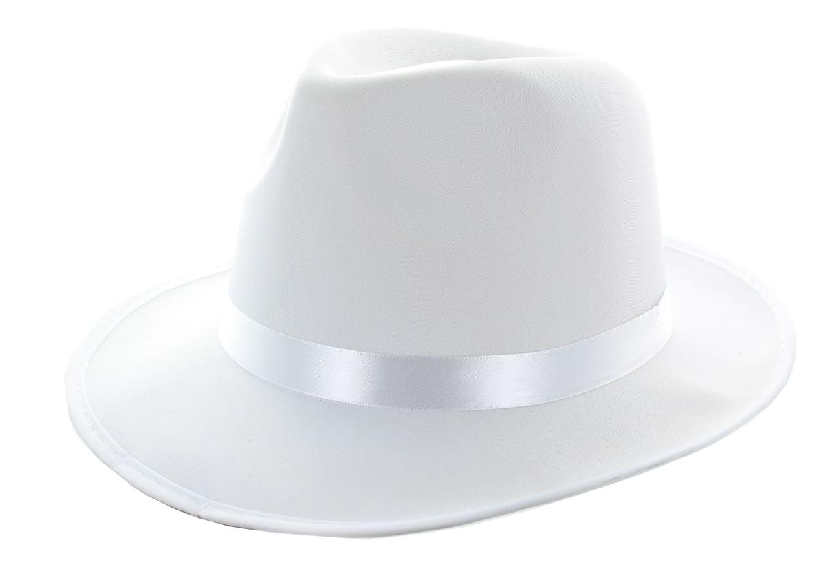 White Satin Fedora Adult Costume Hat