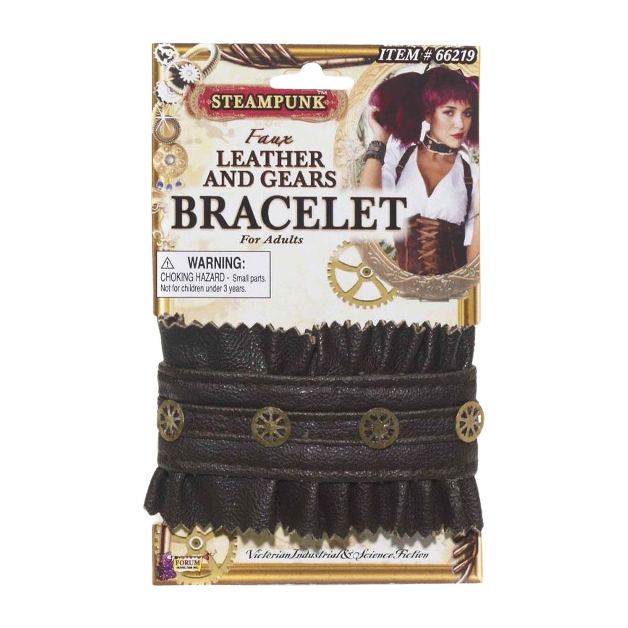 Steampunk Faux Leather & Gears Bracelet Adult Costume Jewelry