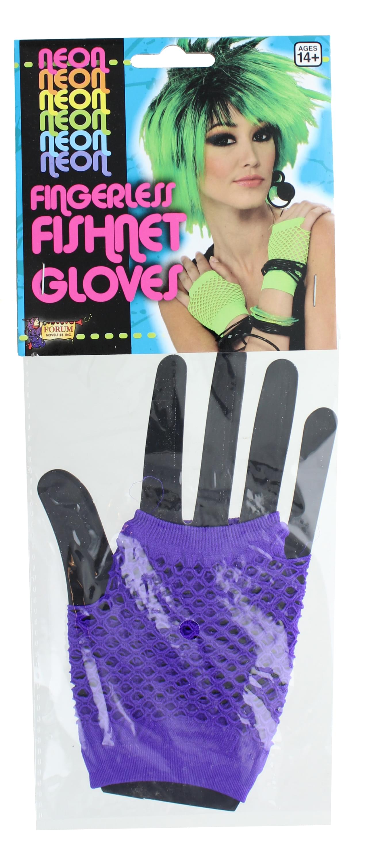 80's Punk Purple Fingerless Fishnet Costume Gloves