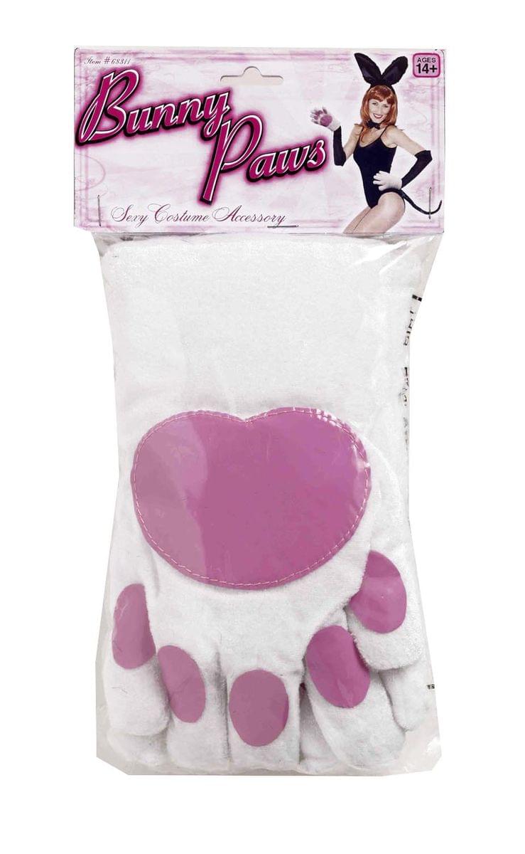 White And Pink Adult Costume Bunny Paw Gloves