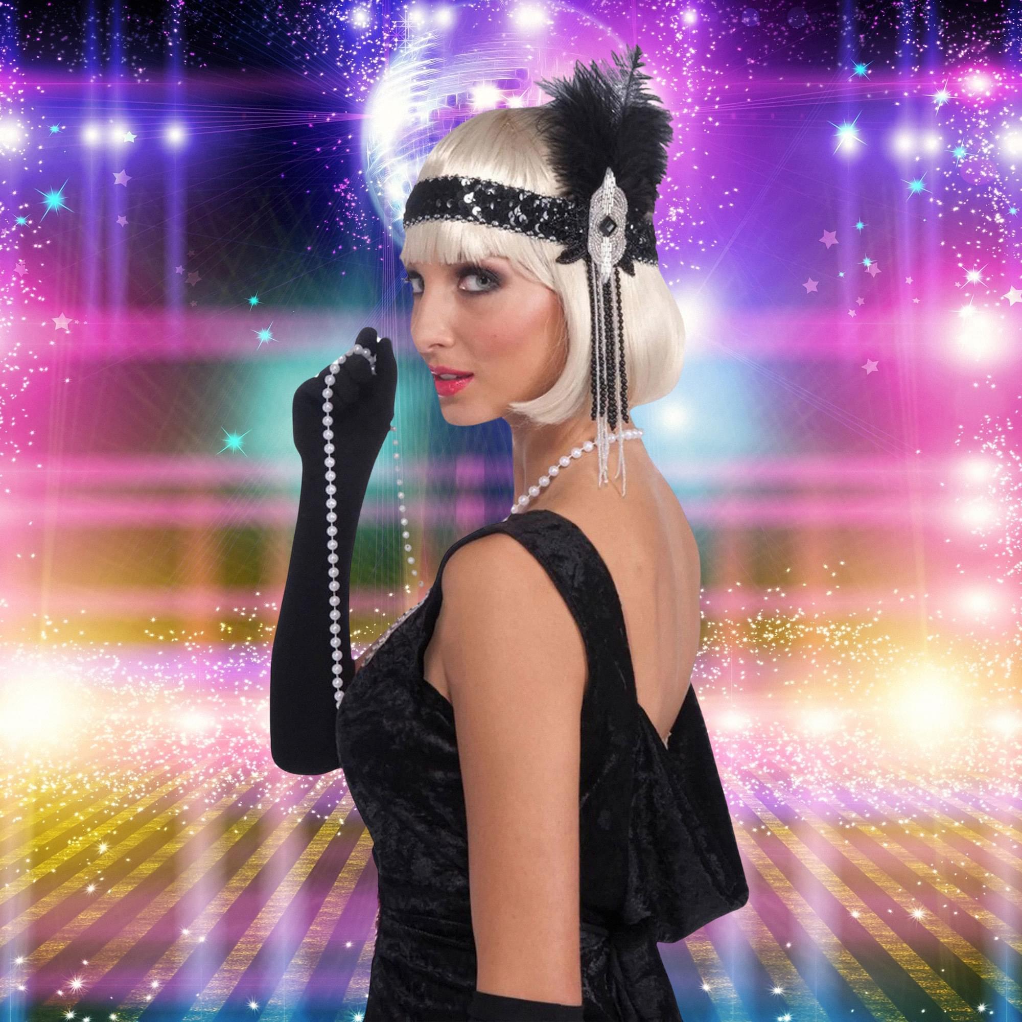 Deluxe Black And Silver Sequin Flapper Headband