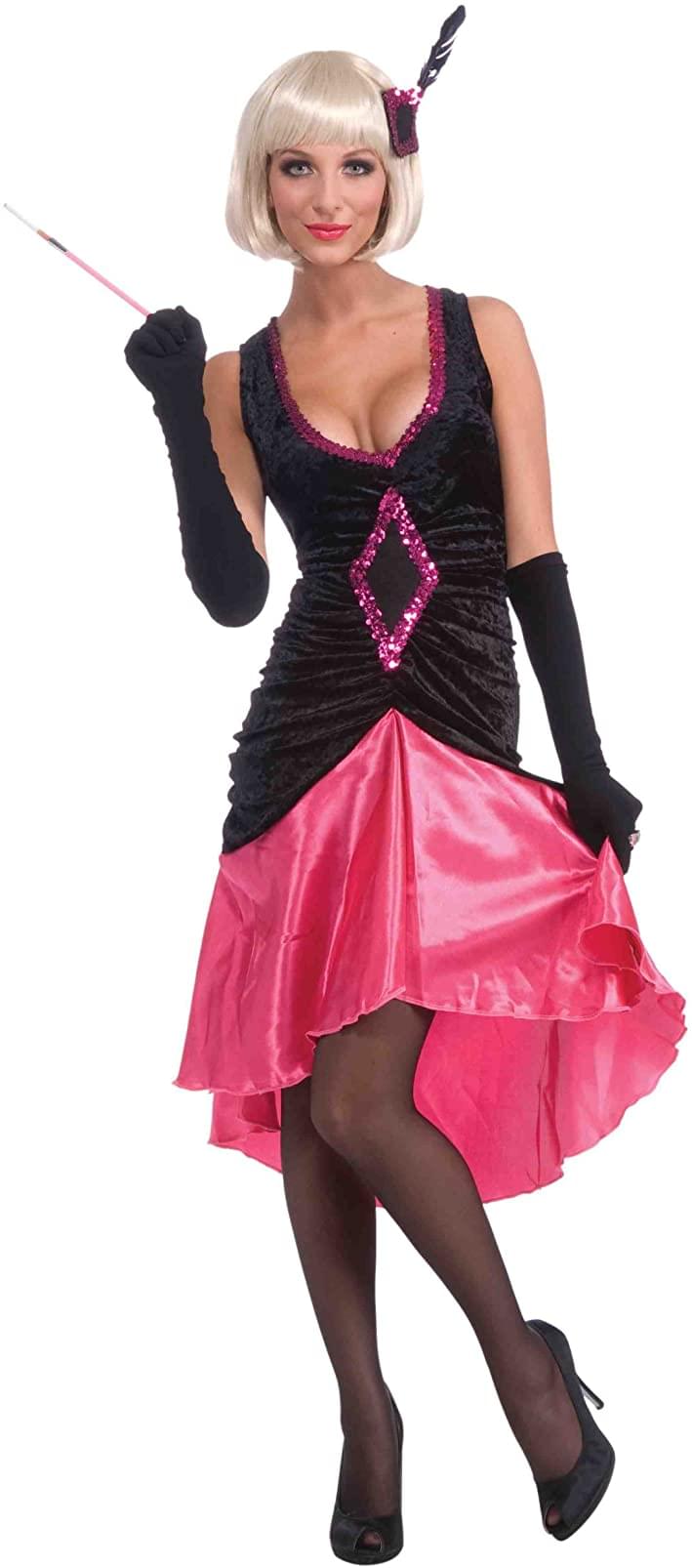 Roaring 20's Black And Pink Ritzy Flapper Adult Costume Dress