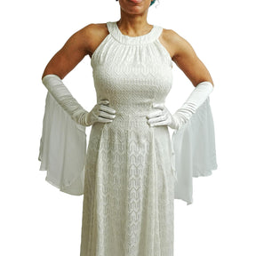 Ghost White Flutter Costume Gloves Adult