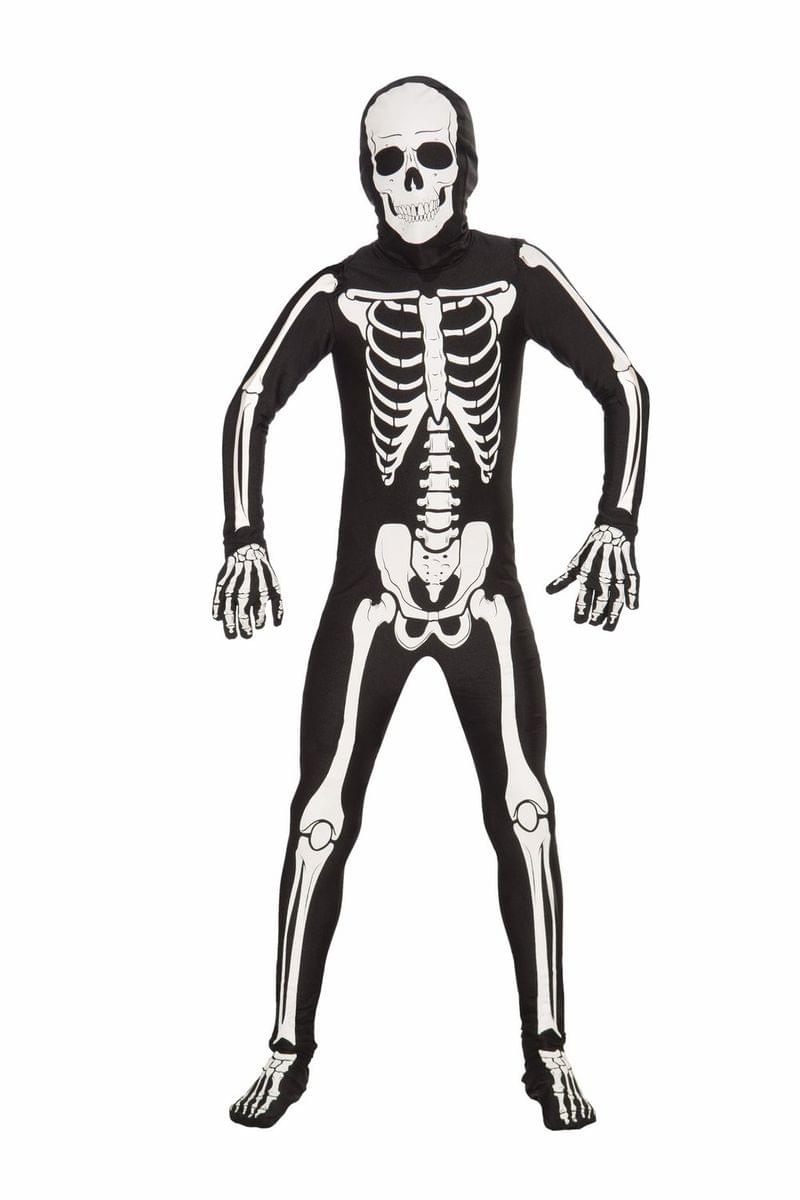 Disappearing Man Stretch Costume Jumpsuit Teen: Skeleton Bone