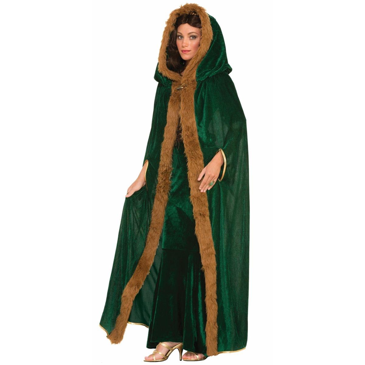 Medieval Fantasy Green W/Faux Fur Trim Adult Costume Cape