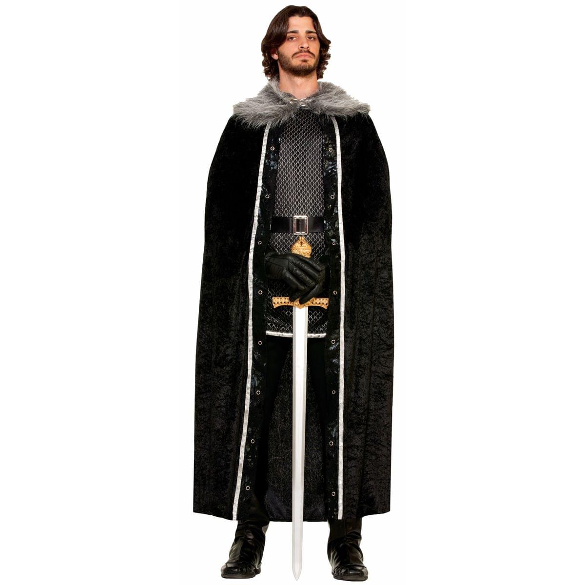 Medieval Fantasy Black W/Faux Fur Trim Adult Costume Cape