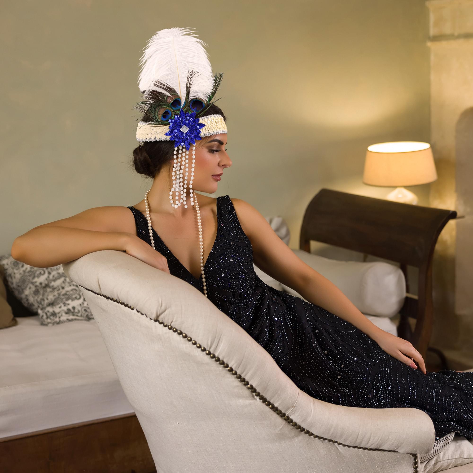 Roaring 20's Deluxe Costume Headband Beige