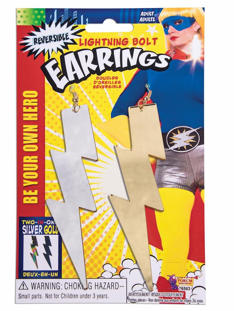 Superhero Reversible Lightning Bolt Costume Earrings Teen/Adult