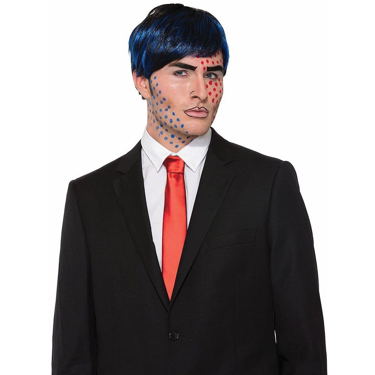 Bobby Boom Pop Art Costume Wig Black/Blue Adult Men
