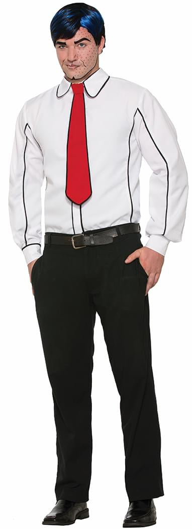 Black Outlined Costume Shirt With Tie Adult Men