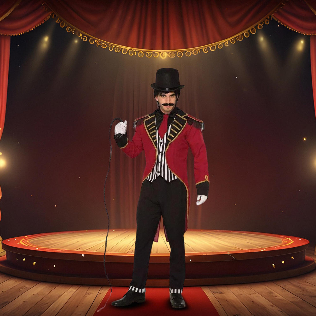 Classic Ringmaster Fancy Dress Costume for Men in Red Tailcoat and Top Classic Ringmaster Fancy Dress Costume for Men in Red Tailcoat and Top
