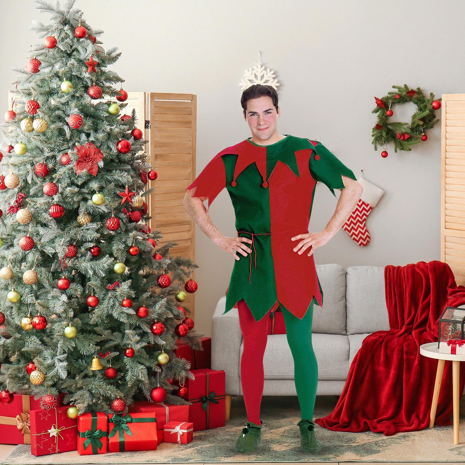 Men's Green Elf Tights - Adult Fancy Dress Costume For Christmas, Peter Pan, Pixie Themes