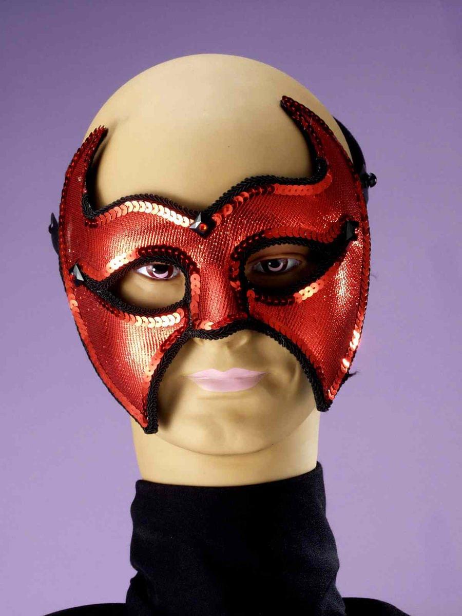 Red Sequin Devil Mardi Gras Costume Half Mask