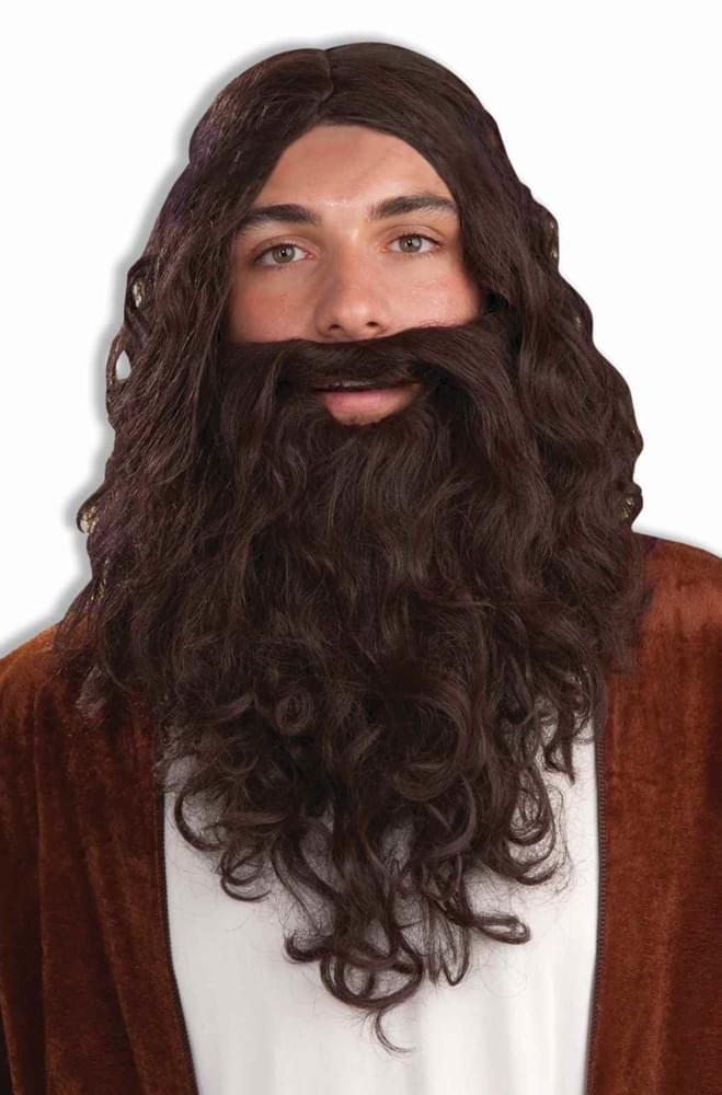 Biblical Wig & Beard Costume Accessory Set: Brown
