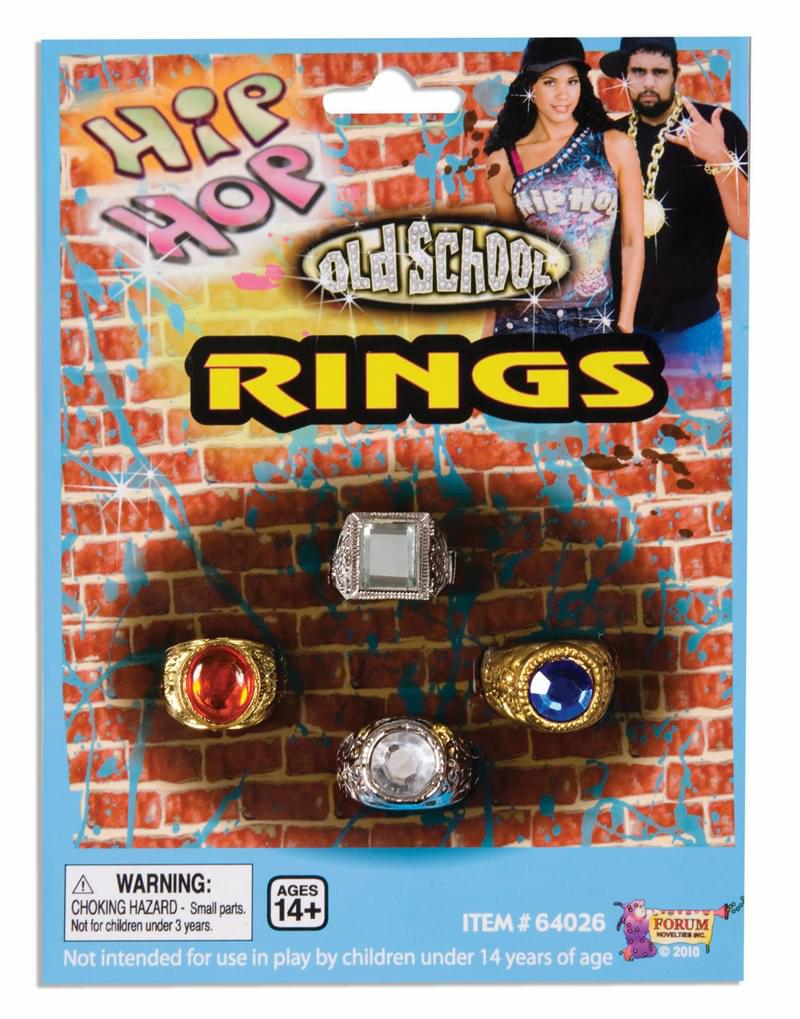 Hip Hop Bling Plastic 4 Piece Costume Ring Set