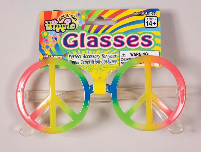 60's 70's Hippie Rainbow Peace Sign Costume Glasses