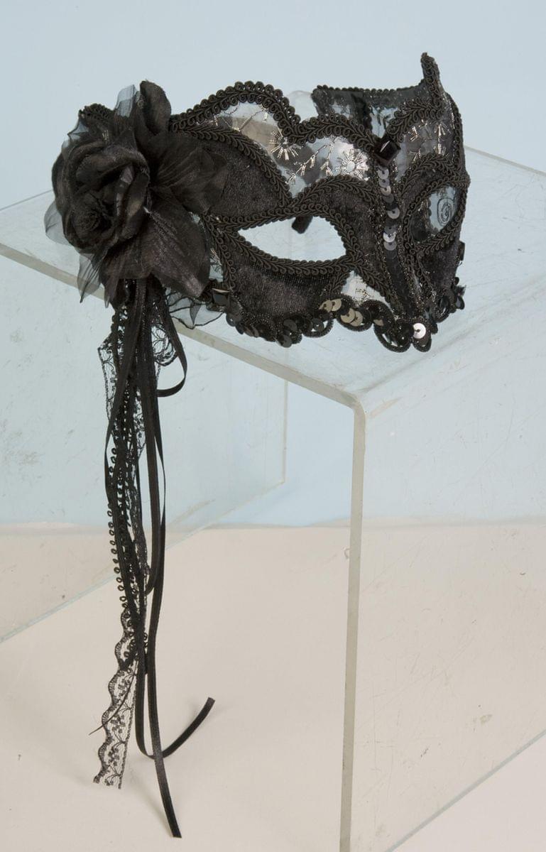 Black Lace Venetian Mardi Gras Half Mask Costume Adult