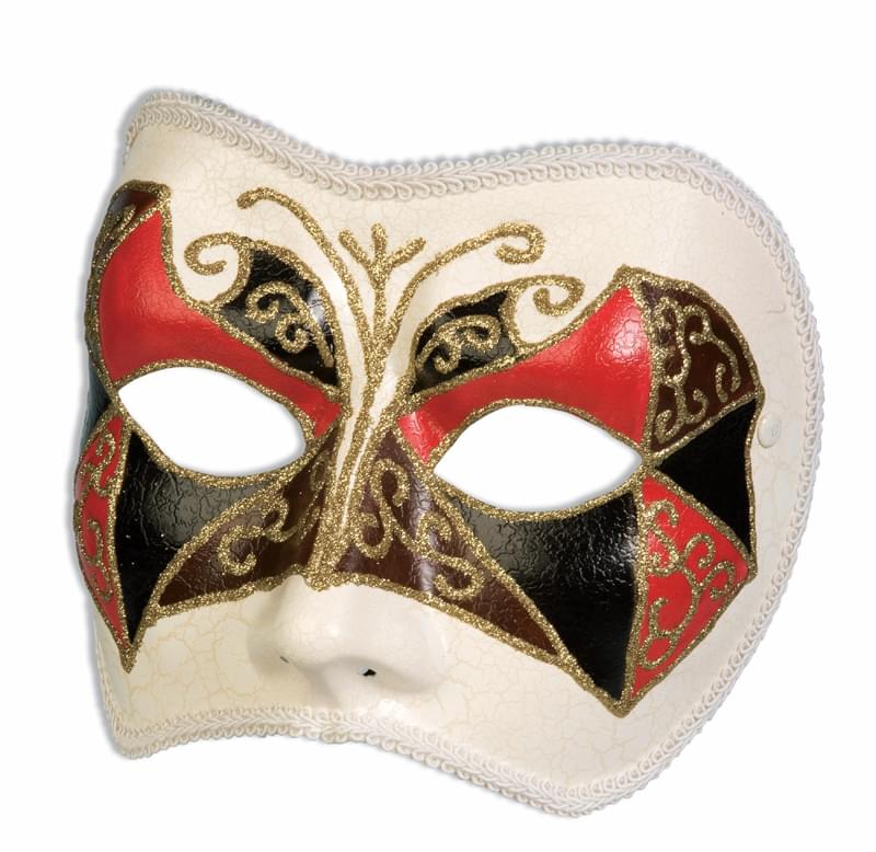 Red And Black Venetian Masquerade Costume Half Mask