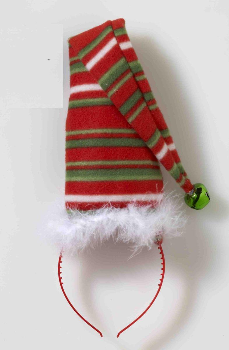Striped Green White & Red Long Christmas Hat Costume Headband