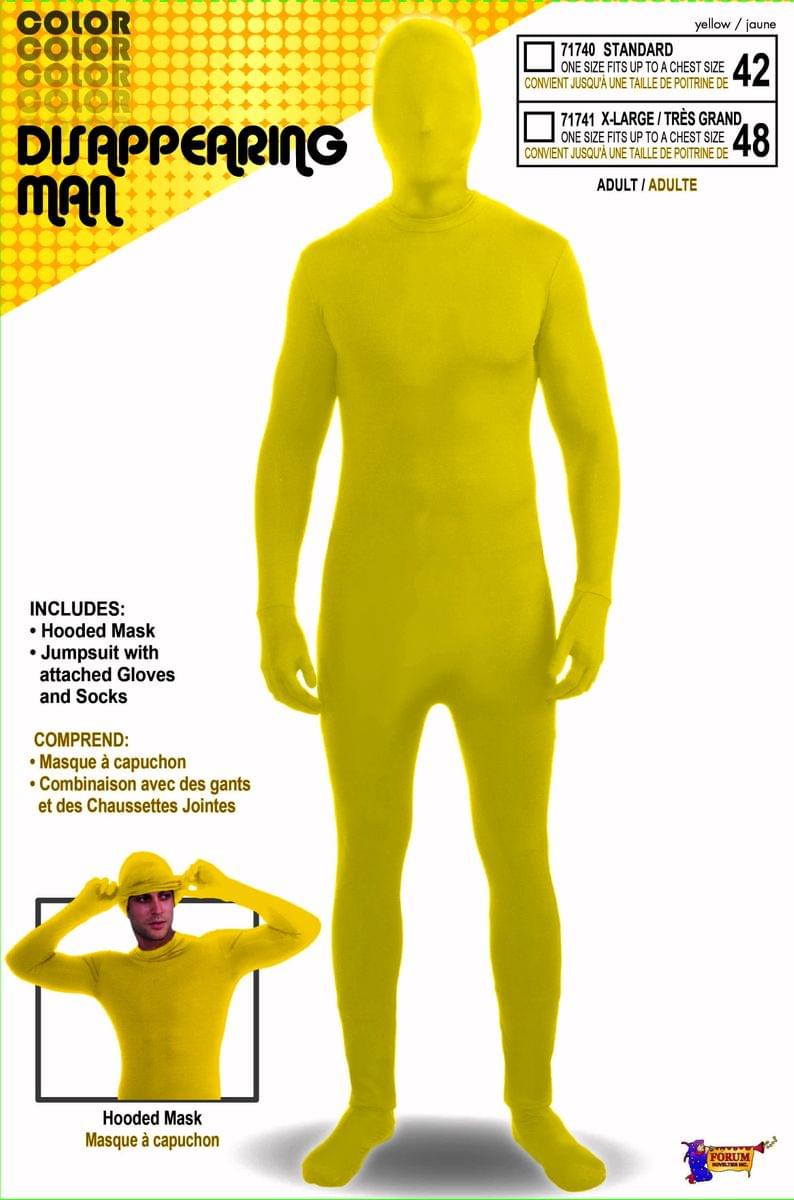 I'm Invisible Costume Stretch Body Suit Yellow Teen Standard