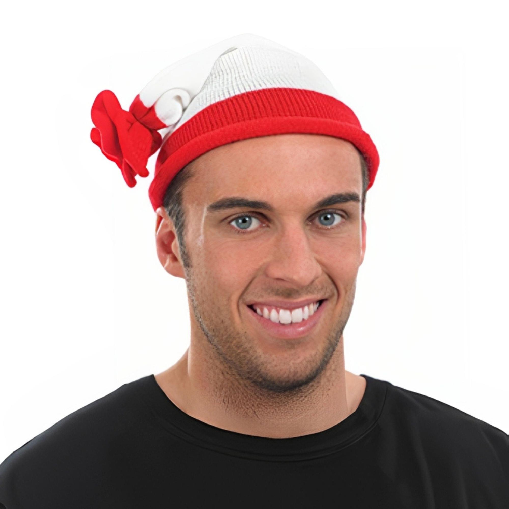 Red and White Adult Bobble Costume Hat | One Size