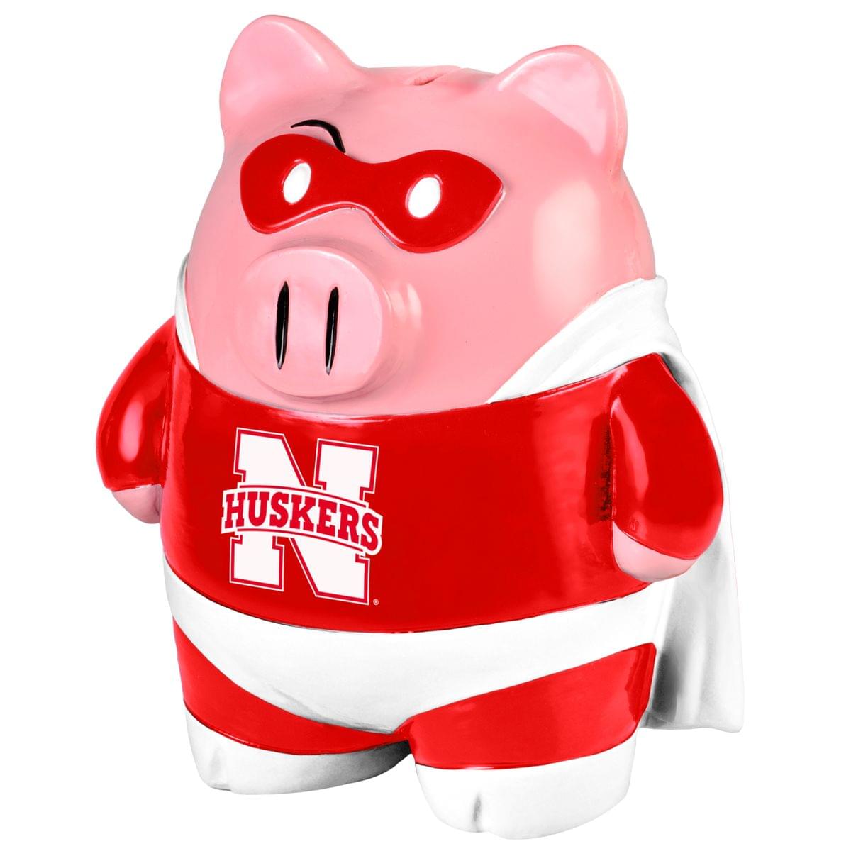 NCAA 8" Team Superhero Piggy Bank Nebraska Corn Huskers