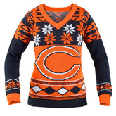 Chicago Bears NFL Women's Big Logo V-Neck Ugly Christmas Sweater