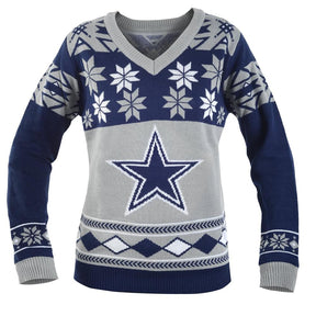 Dallas Cowboys NFL Women's Big Logo V-Neck Ugly Christmas Sweater