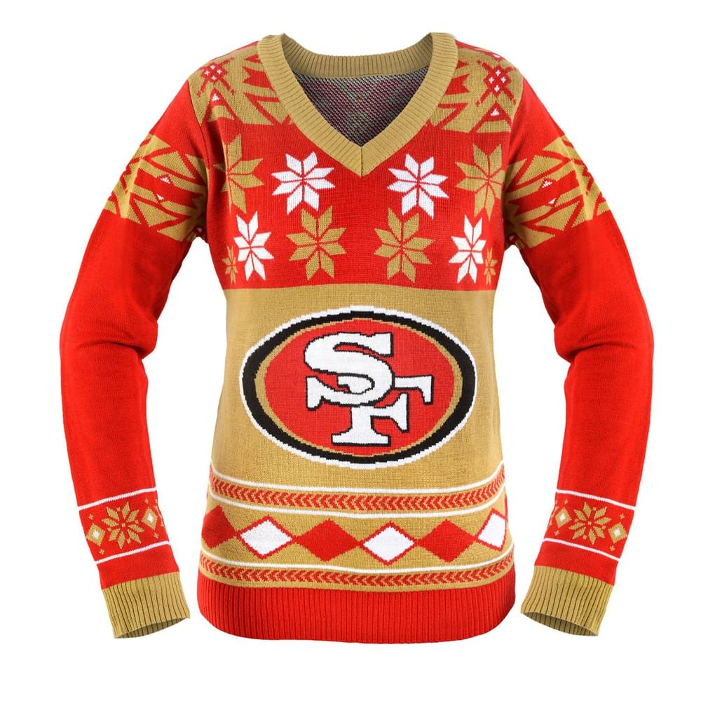 San Francisco 49ers NFL Women's Big Logo V-Neck Ugly Christmas Sweater