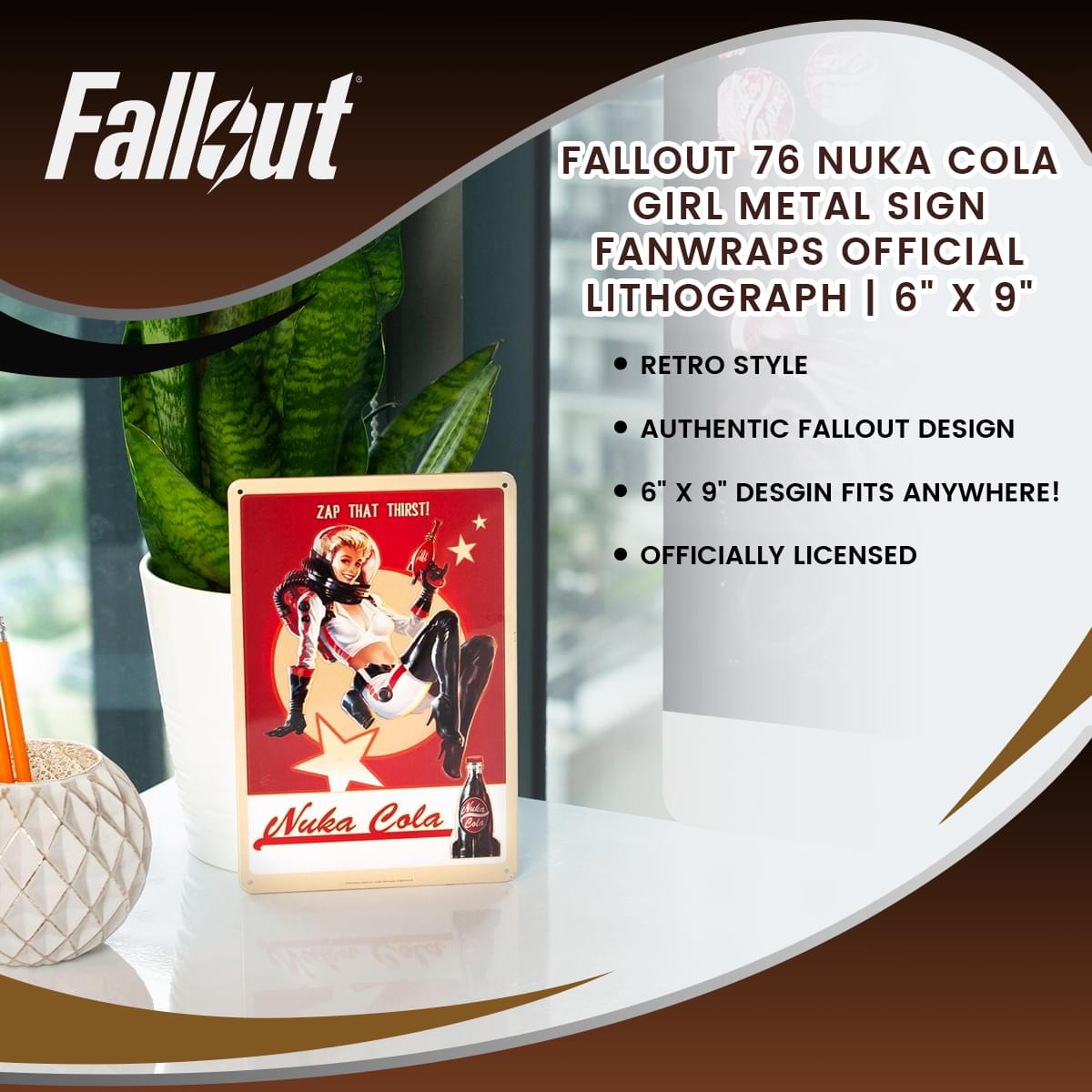 Fallout 76 Nuka Cola Girl Metal Sign | Fanwraps Official Lithograph | 6" x 9"