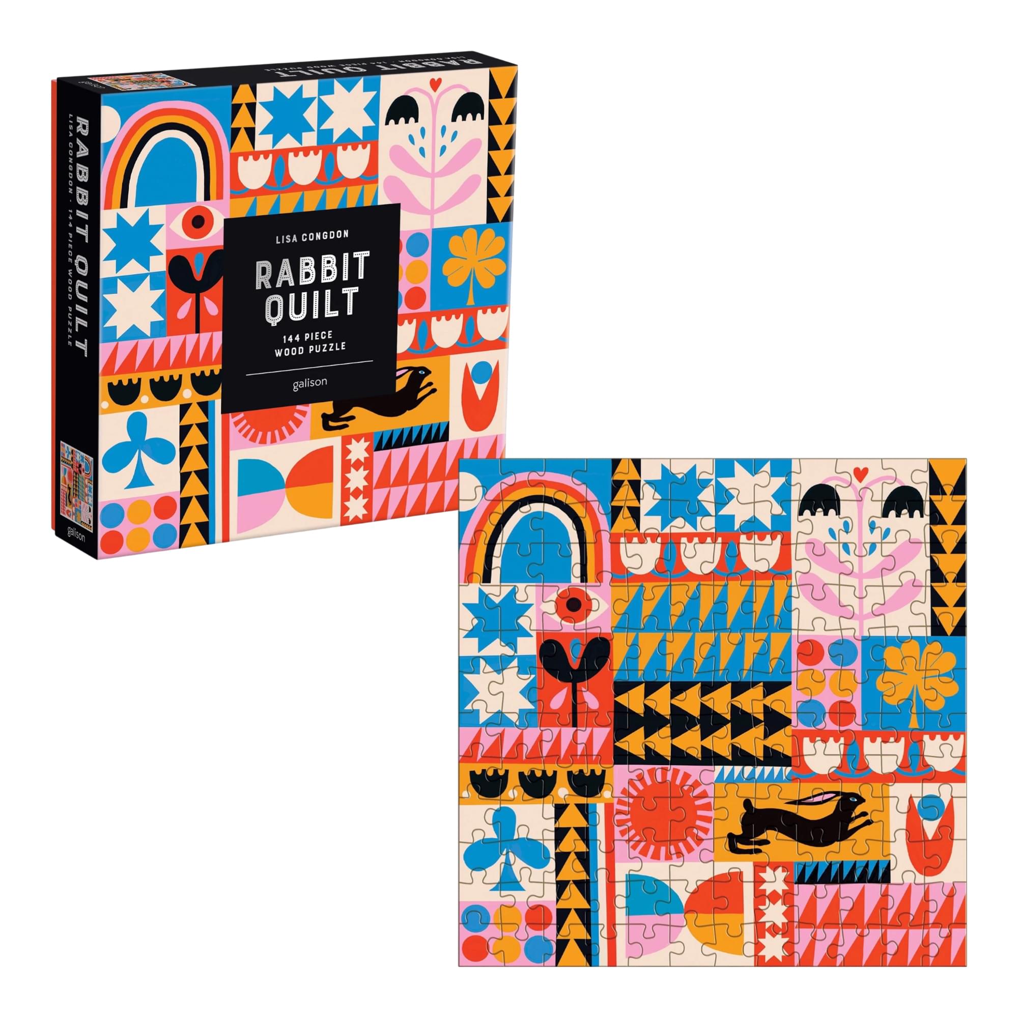 Lisa Congdon Rabbit Quilt 144-Piece Wood Jigsaw Puzzle
