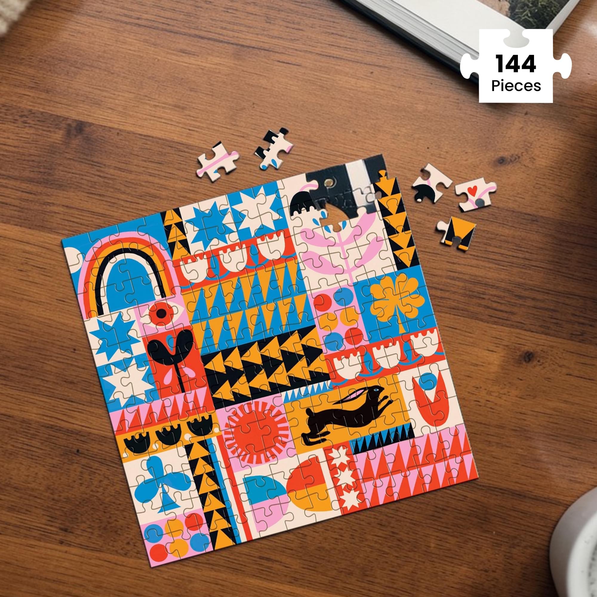 Lisa Congdon Rabbit Quilt 144-Piece Wood Jigsaw Puzzle