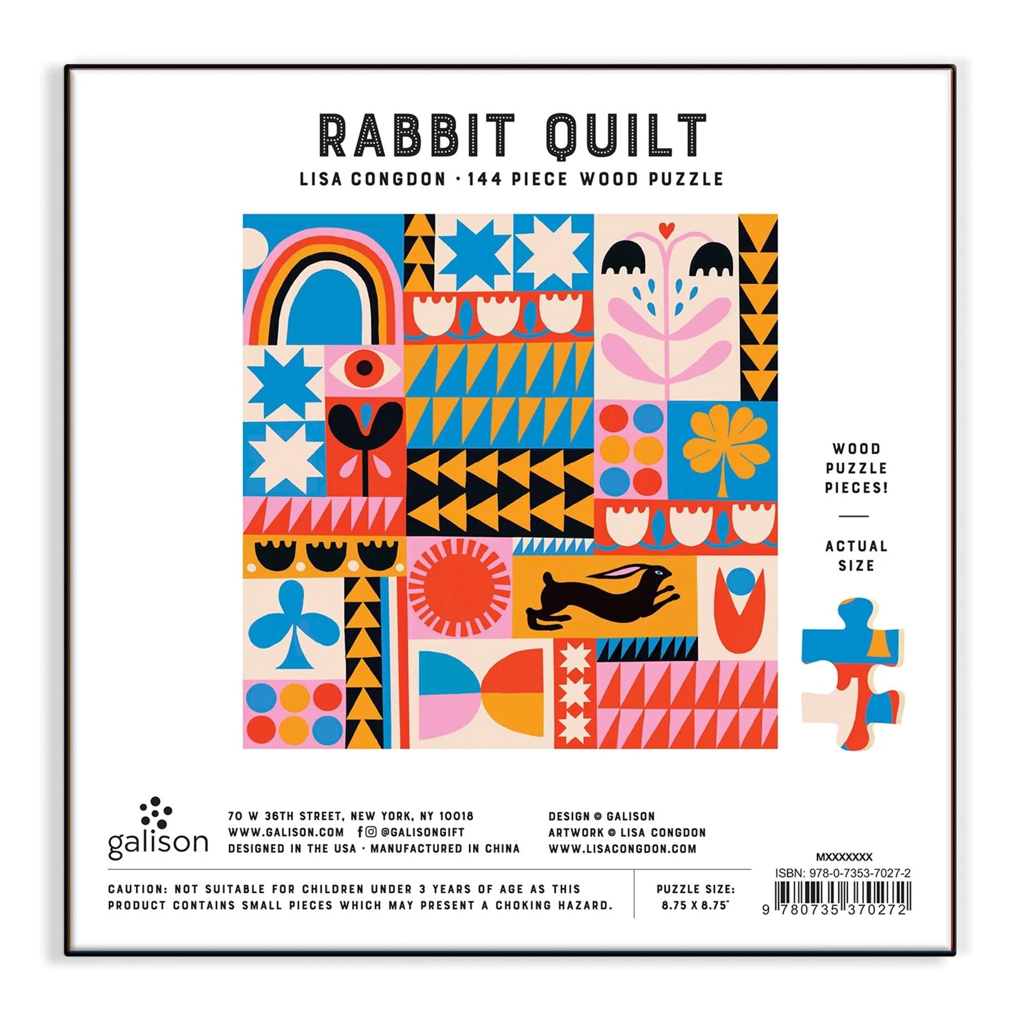 Lisa Congdon Rabbit Quilt 144-Piece Wood Jigsaw Puzzle
