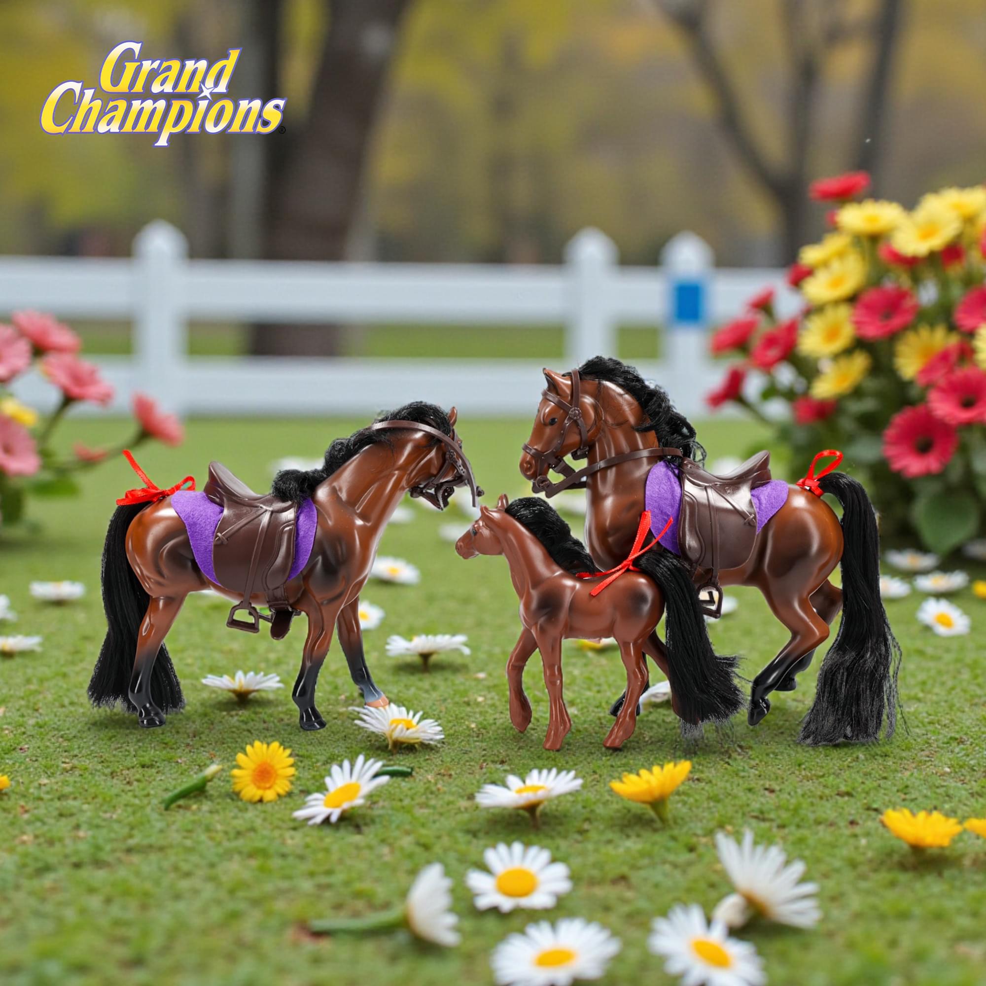 Grand Champions Saddlebred Family Horse Figure Set Of 3 | Dark Bay Saddlebred