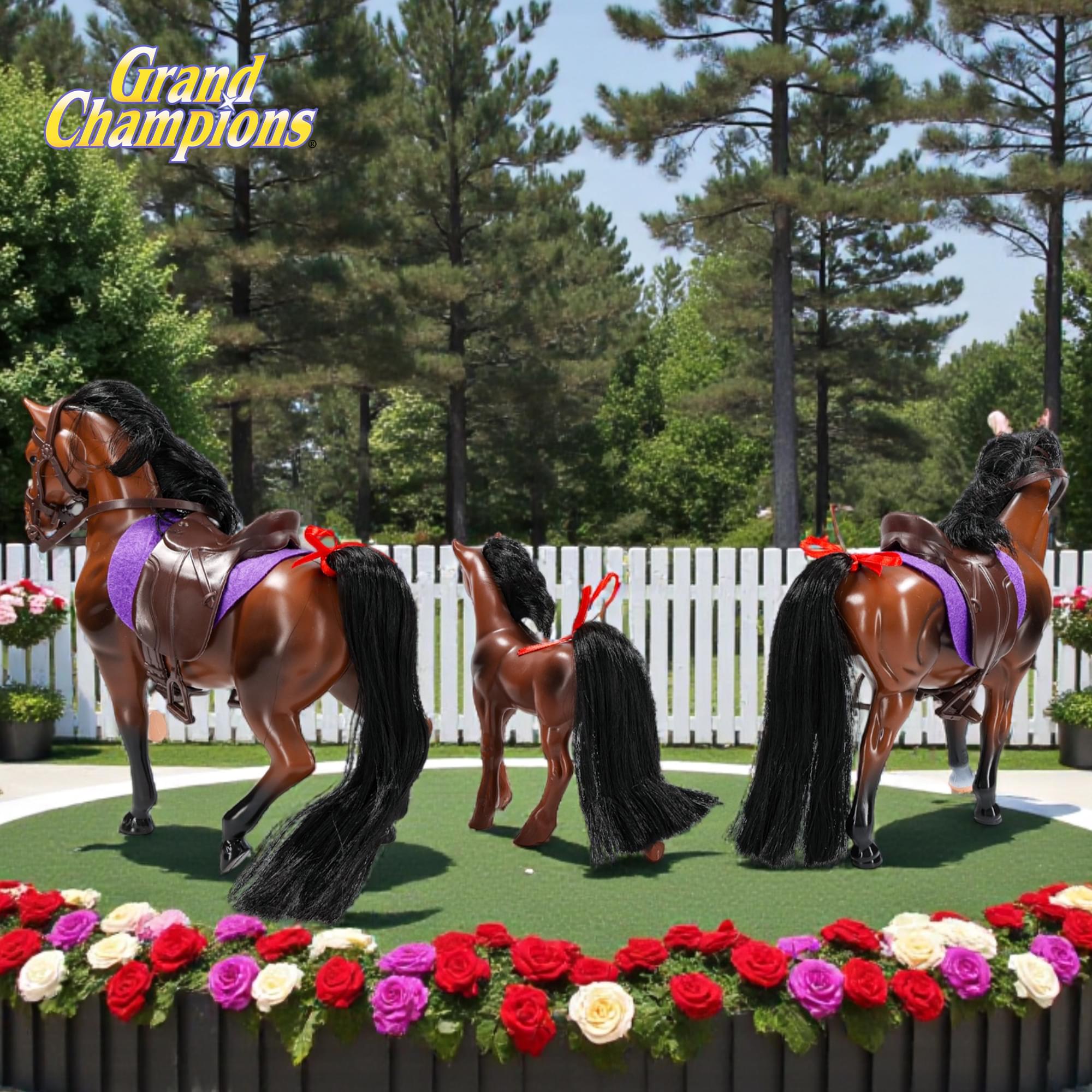 Grand Champions Saddlebred Family Horse Figure Set Of 3 | Dark Bay Saddlebred