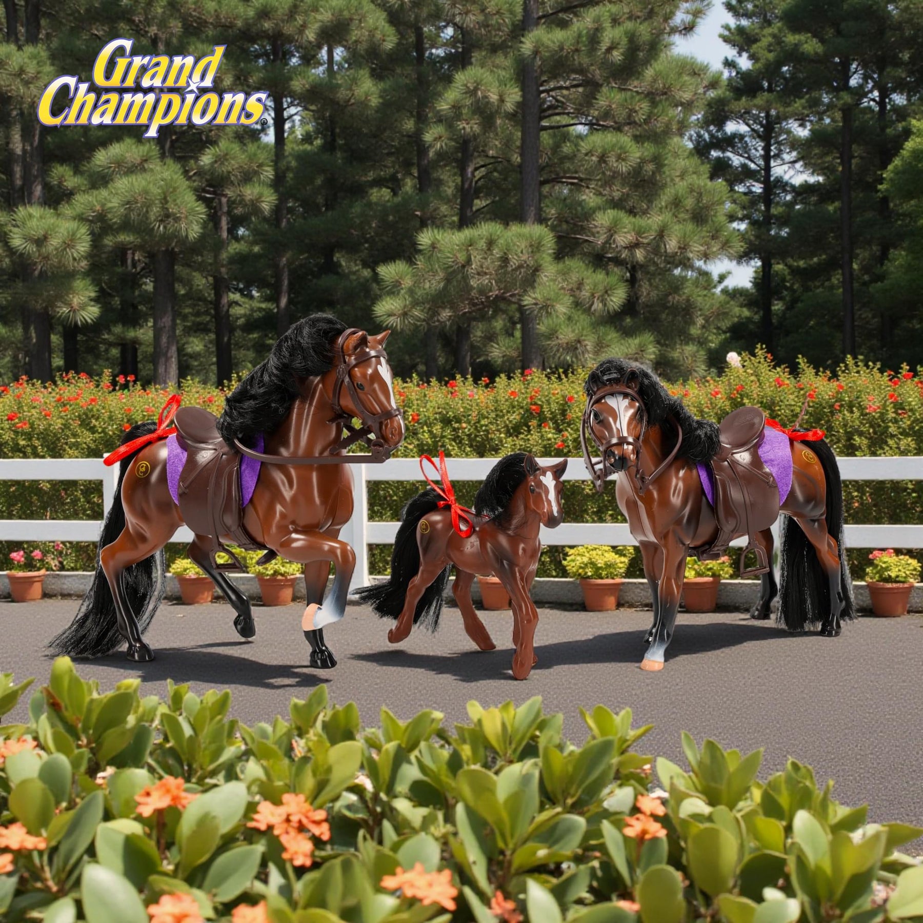 Grand Champions Saddlebred Family Horse Figure Set Of 3 | Dark Bay Saddlebred