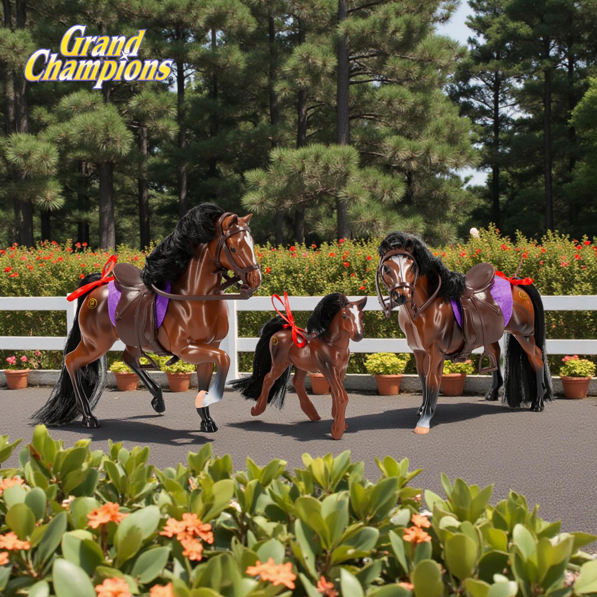 Grand Champions Saddlebred Family Horse Figure Set Of 3 | Dark Bay Saddlebred
