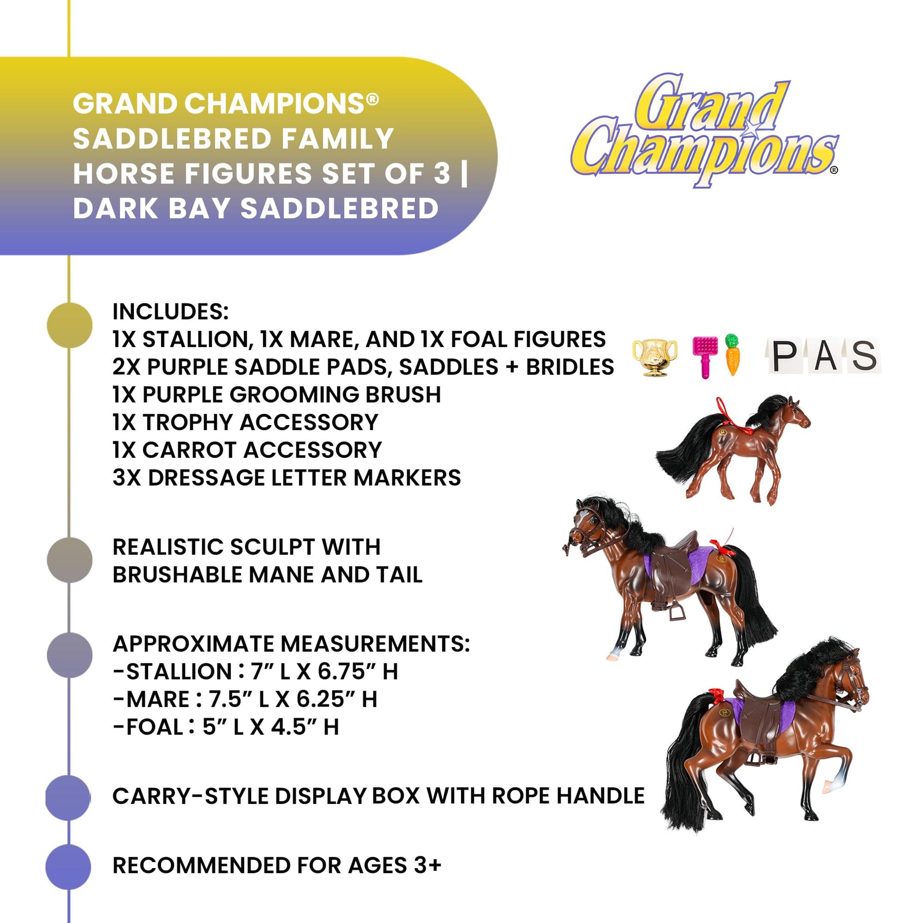 Grand Champions Saddlebred Family Horse Figure Set Of 3 | Dark Bay Saddlebred