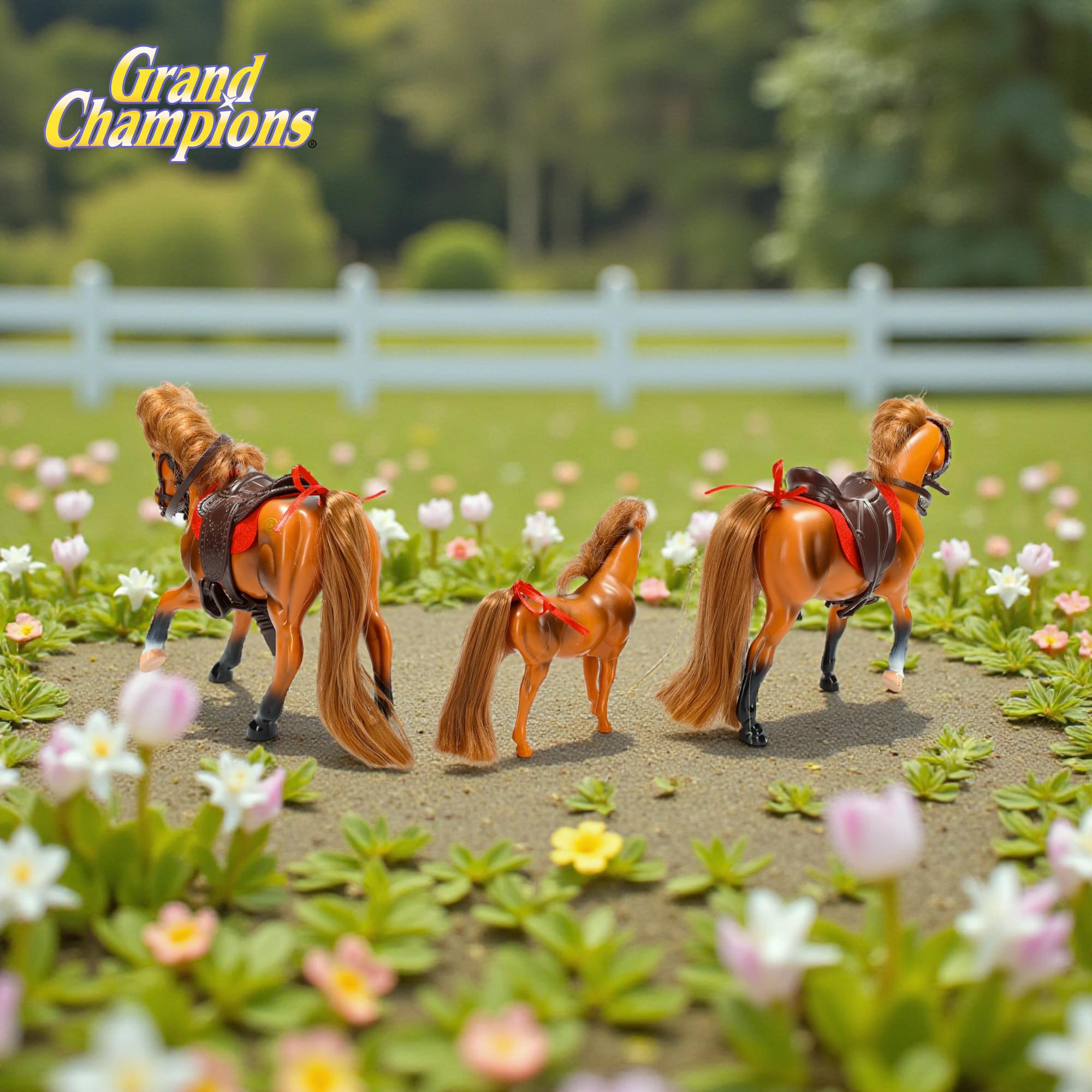 Grand Champions Saddlebred Family Horse Figure Set Of 3 | Chestnut Saddlebred
