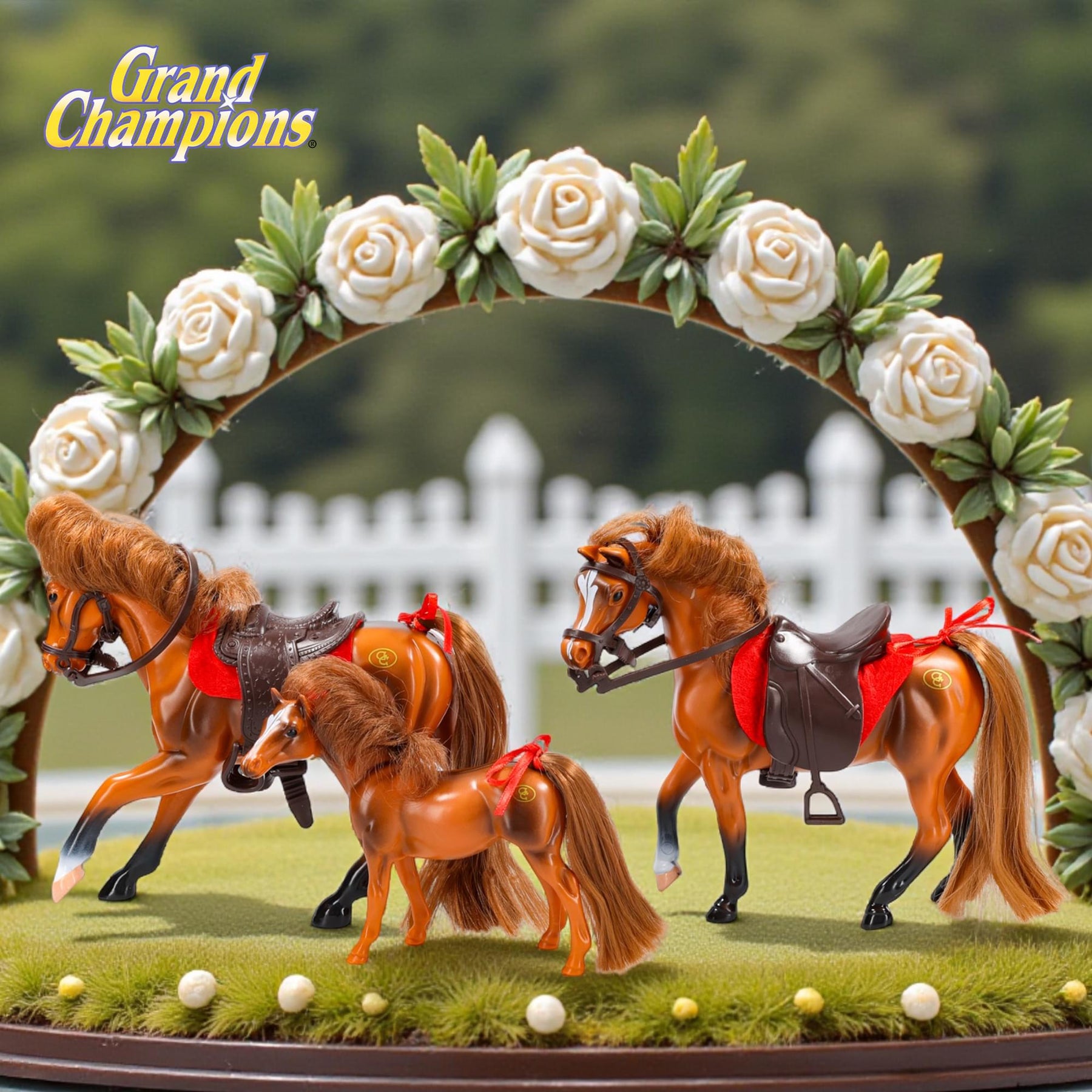Grand Champions Saddlebred Family Horse Figure Set Of 3 | Chestnut Saddlebred