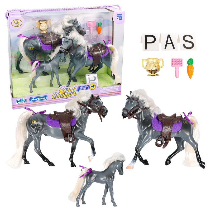 Grand Champions Saddlebred Family Horse Figure Set Of 3 | Grey Saddlebred